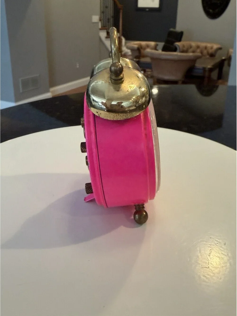 Vtg Tradition West Germany Pink Wind Up Alarm Clock Twin Brass Bells Works